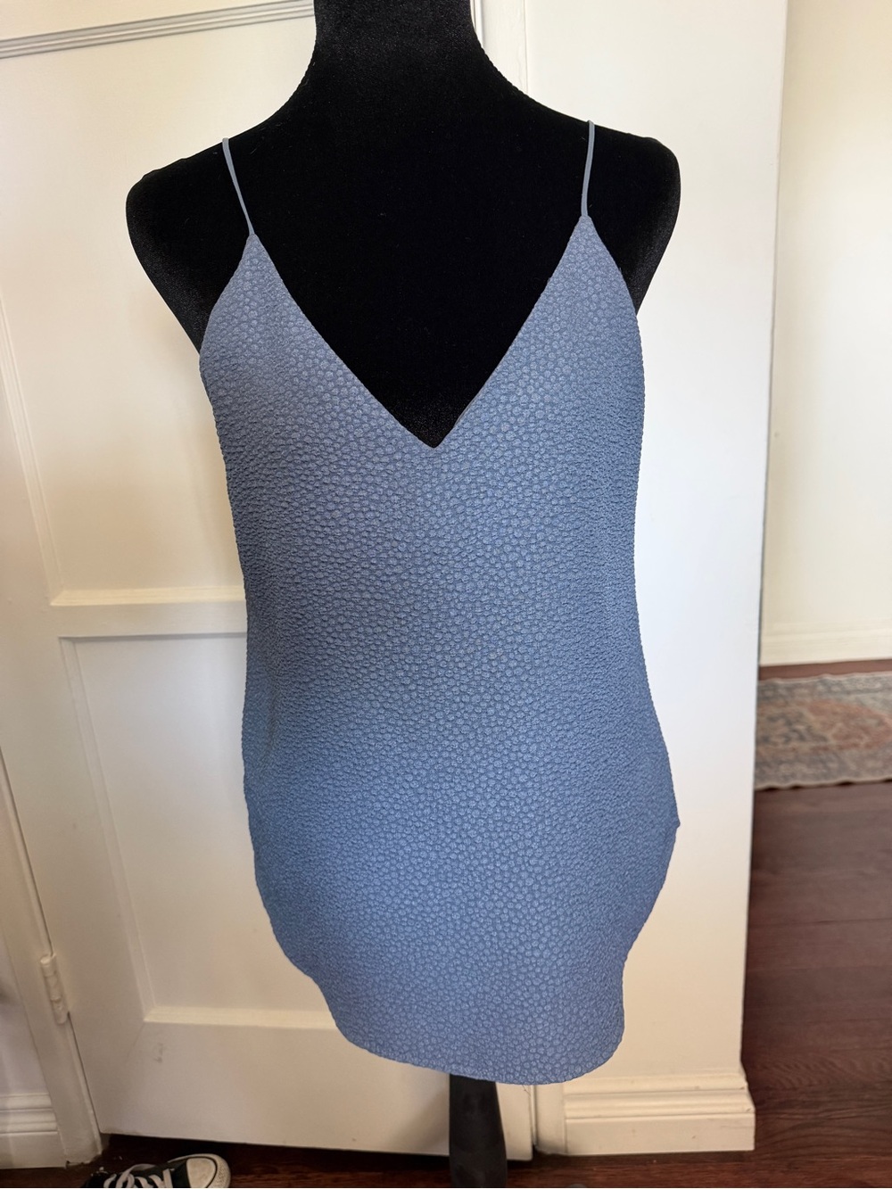 Express Light Blue Textured Slip Dress with Spaghetti Straps